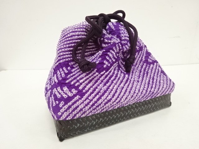 JAPANESE KIMONO / DRAWSTRING BAG  (BAMBOO BASKET TYPE) / SHIBORI